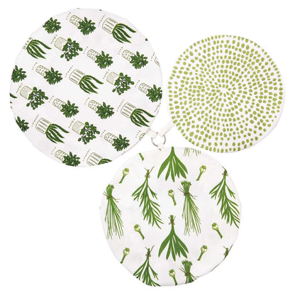 Herbs Green blu Kitchen Food Storage Covers (Set of 3 ) Eco Dish Cover - rockflowerpaper