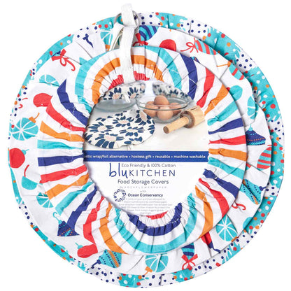 Festive Holiday blu Kitchen Food Storage Covers (Set of 3 ) Eco Dish Cover - rockflowerpaper