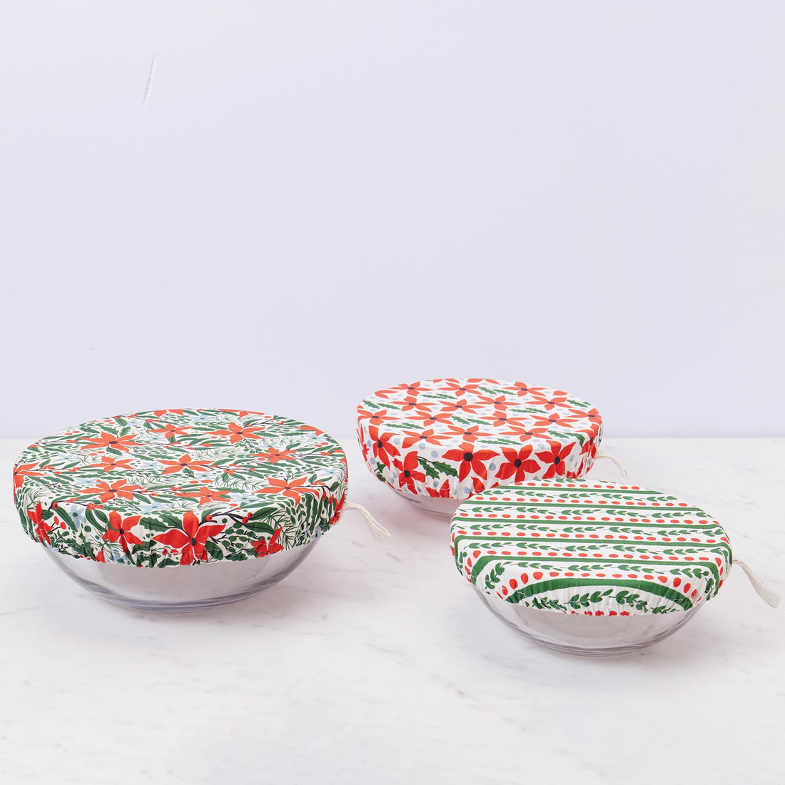 Poinsettia blu Kitchen Food Storage Covers (Set of 3 ) Eco Dish Cover - rockflowerpaper