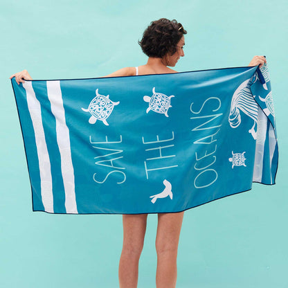 Save The Oceans Reversible Eco Beach Towel Beach Towel - rockflowerpaper