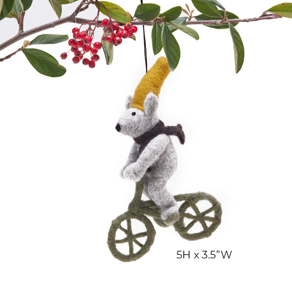 Bicycling Mouse Felt Ornament Ornament - rockflowerpaper