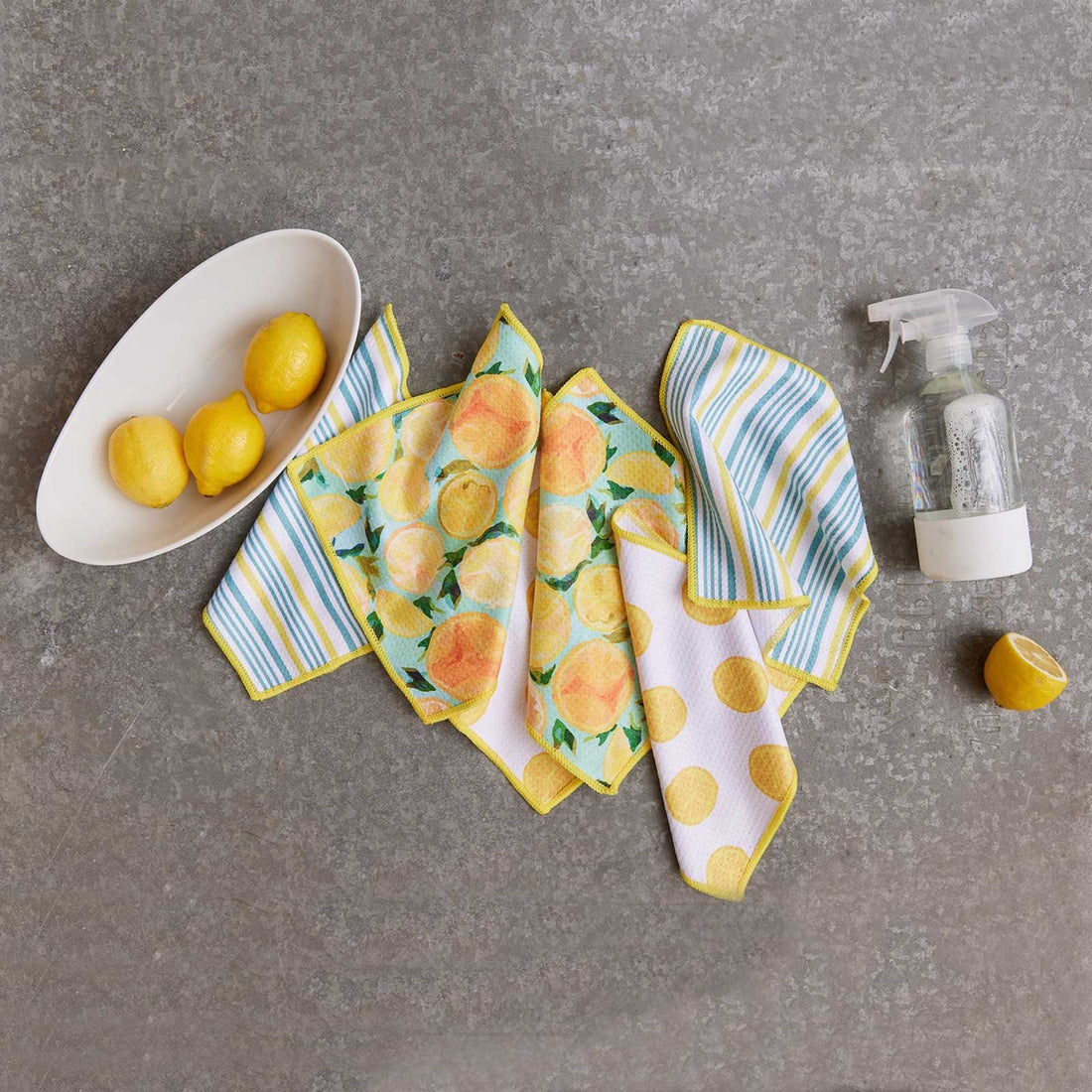 Lemon Slices blu Kitchen Dish Cloths (Set of 3) Reusable Dish Cloth - rockflowerpaper