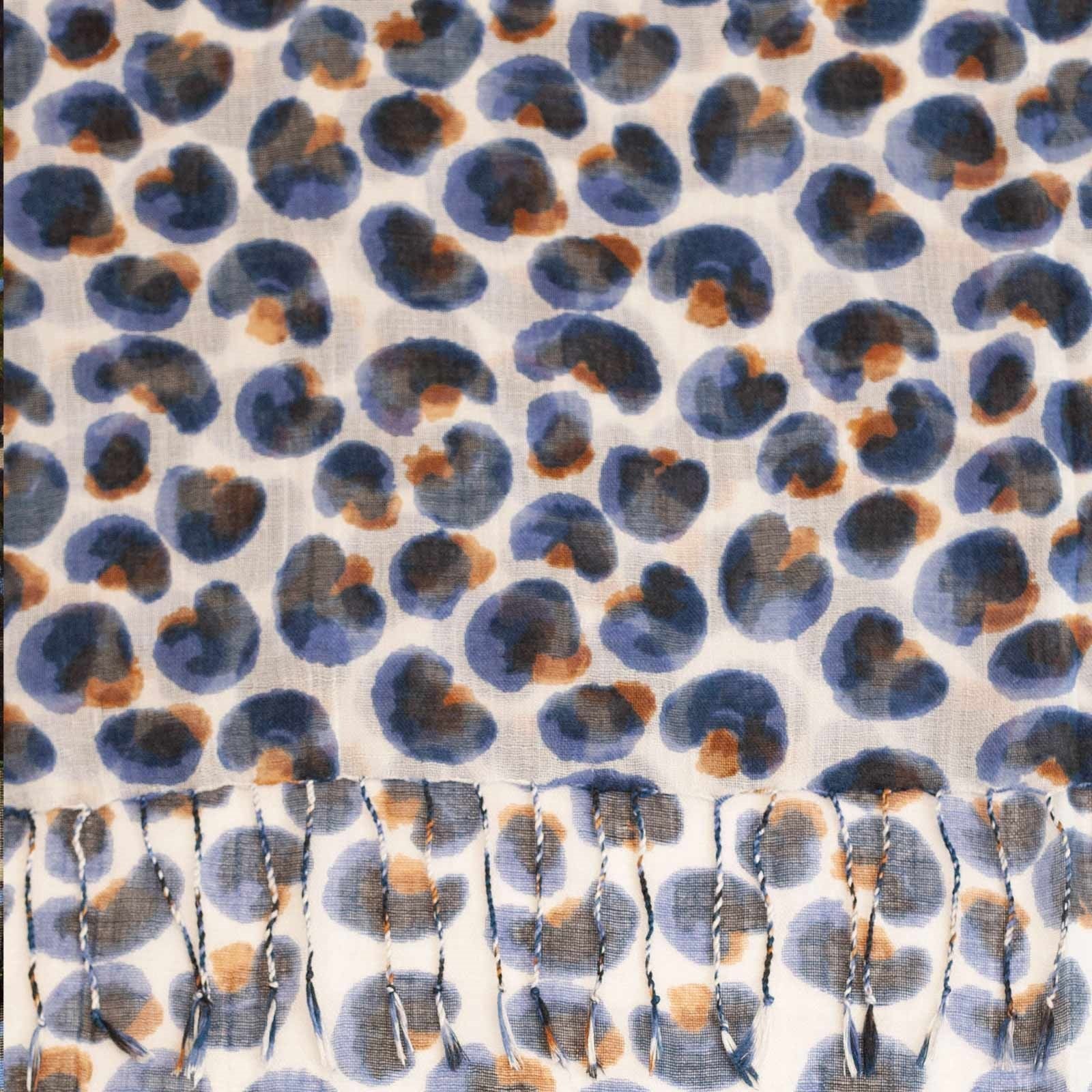 Leopard Blue Featherweight Tassel Lux Scarf Scarf - rockflowerpaper