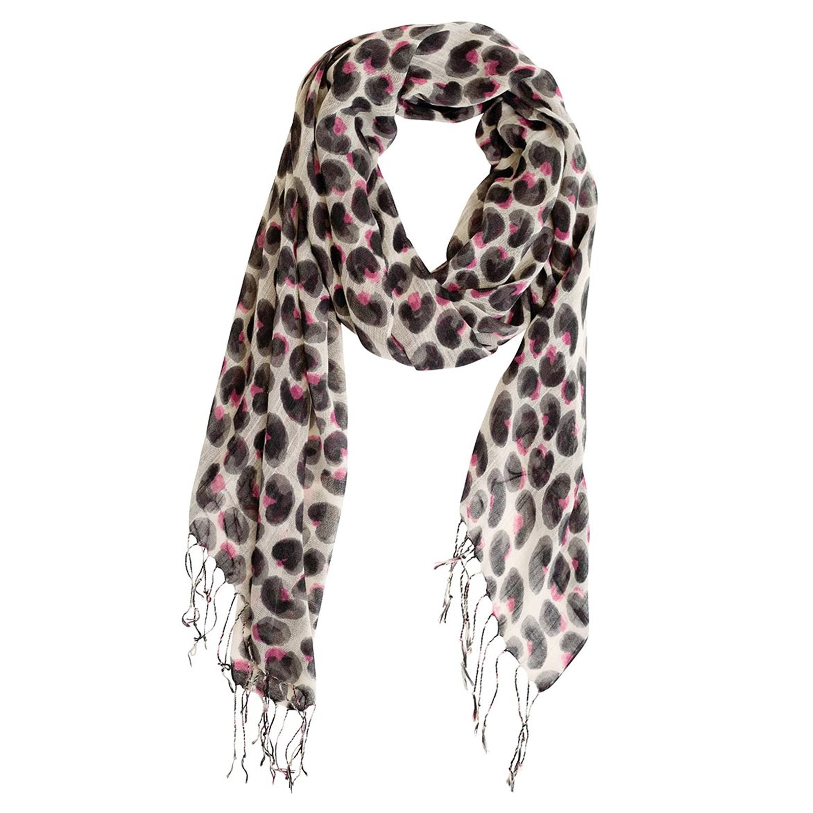 Leopard Pink Featherweight Tassel Lux Scarf Scarf - rockflowerpaper