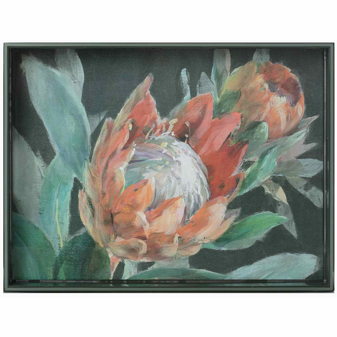 Orange Protea 15&quot; x 20&quot; Rectangular Lacquer Art Serving Tray Tray - rockflowerpaper