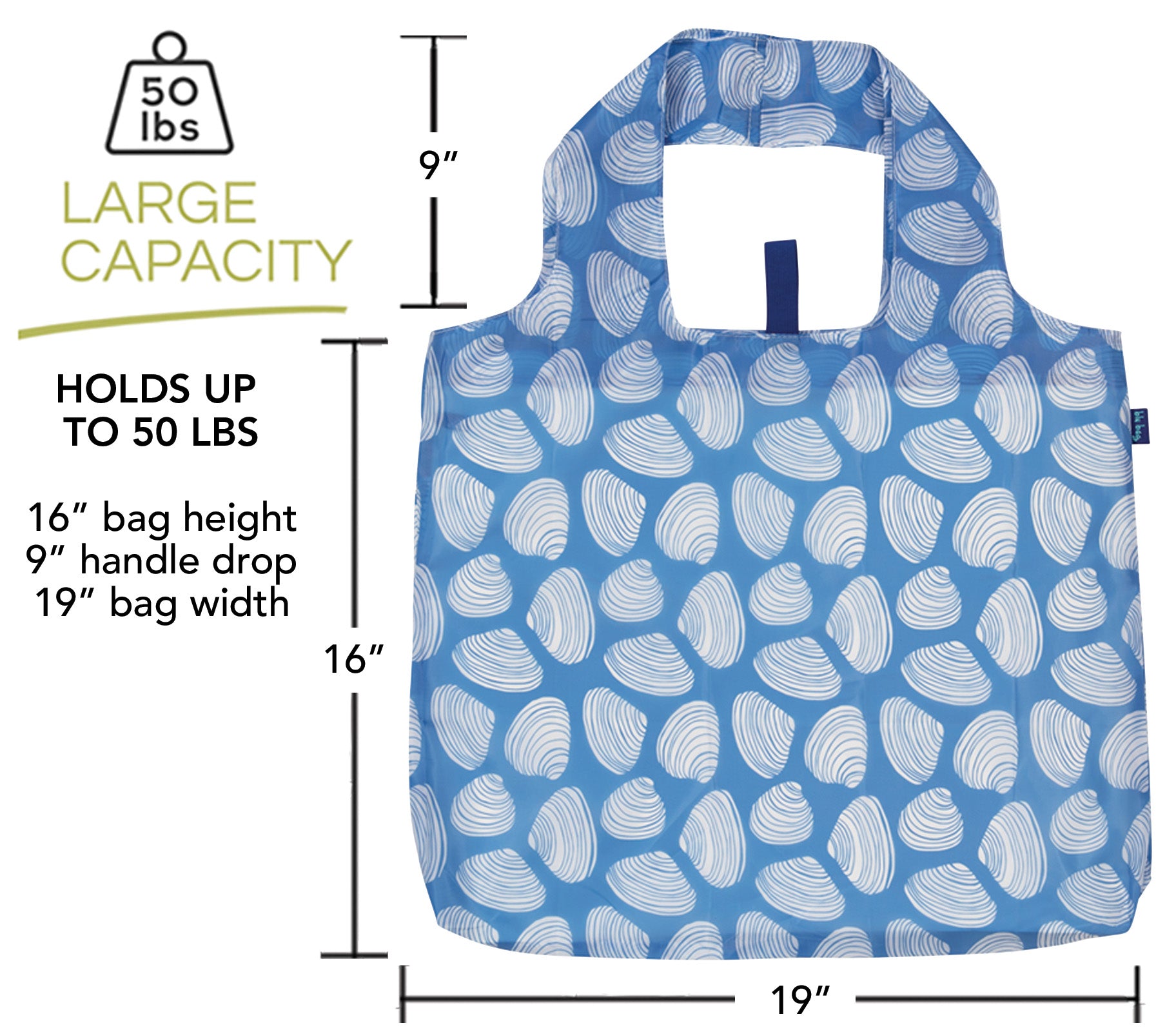 Clamshells Blue Blu Bag Reusable Shopping Bag - Machine Washable Reusable Shopping Bag - rockflowerpaper