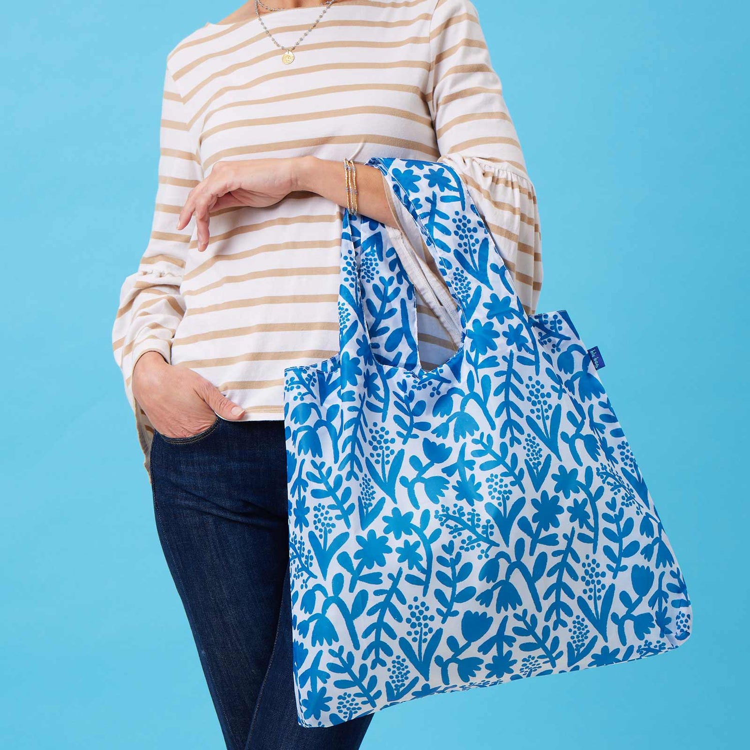 Botanical Blu Bag Reusable Shopping Bag - Machine Washable Blue / Os