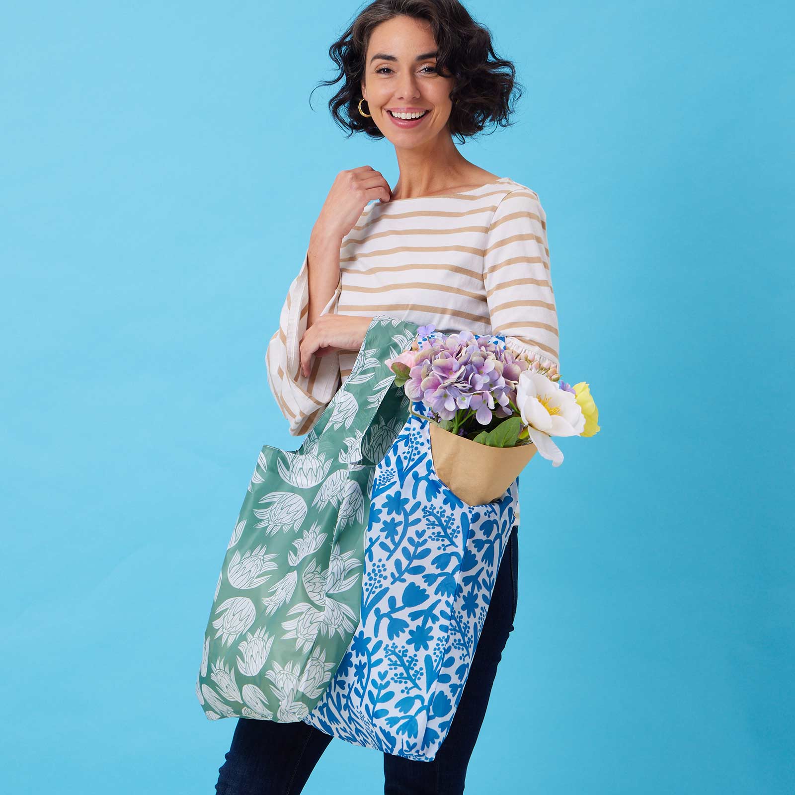 Botanical Blu Bag Reusable Shopping Bag - Machine Washable Reusable Shopping Bag - rockflowerpaper
