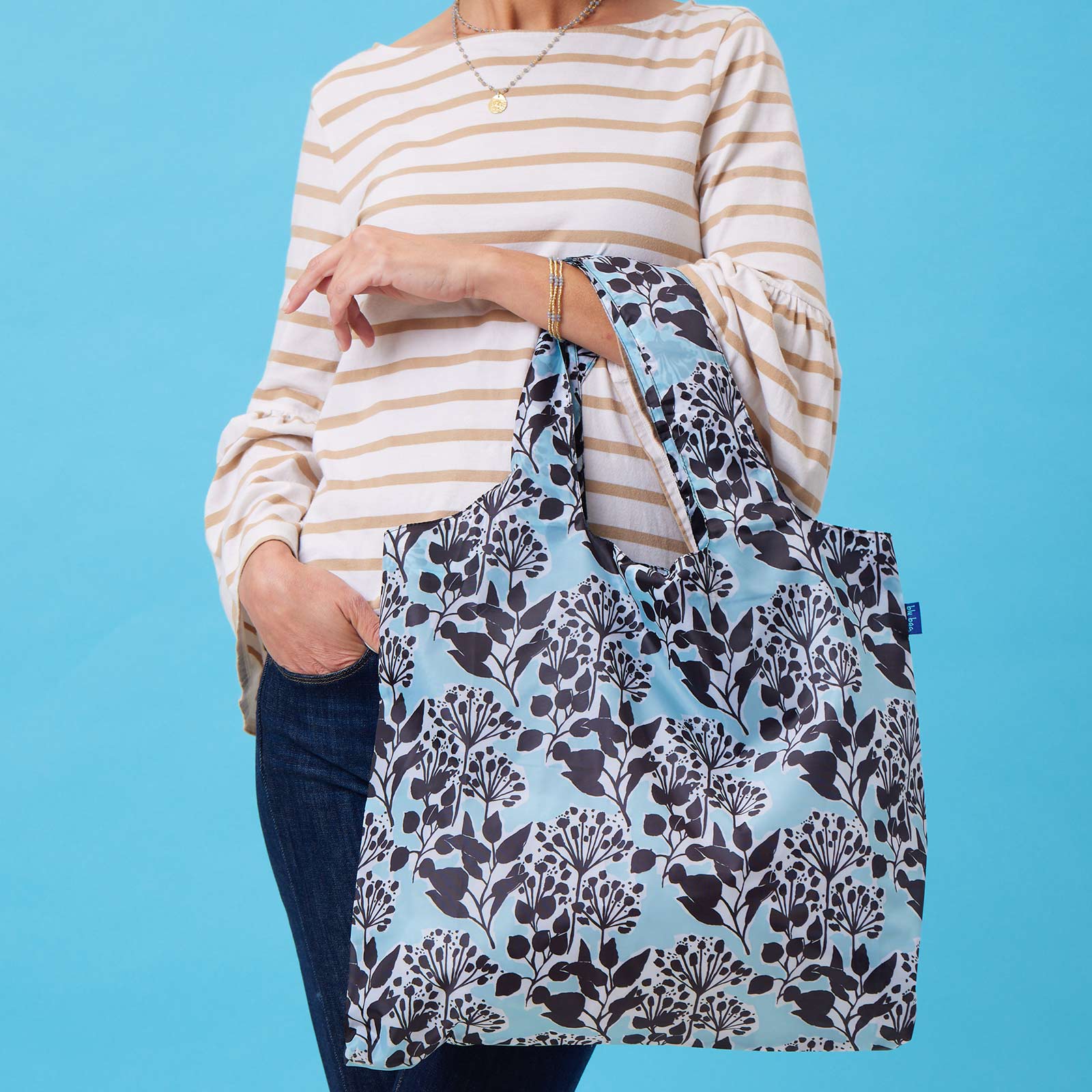 Autumnal Flora Blu Bag Reusable Shopping Bag - Machine Washable Reusable Shopping Bag - rockflowerpaper
