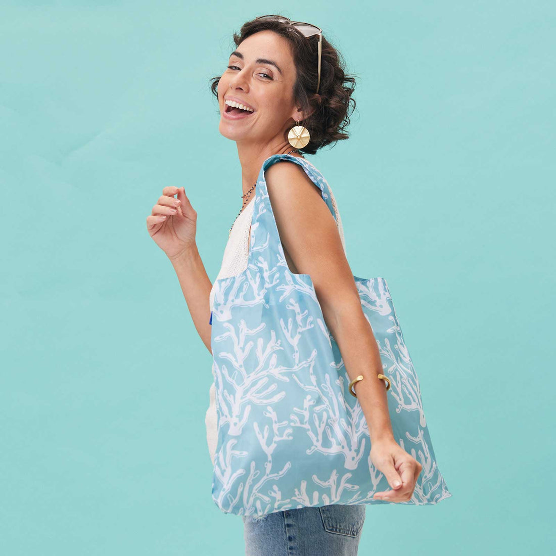 Cerulean Sea Coral Reusable Shopper Blu Bag Reusable Shopping Bag - rockflowerpaper