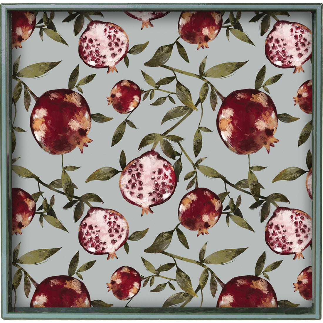 Fresh Pomegranates 15&quot; Square Lacquer Art Serving Tray Tray - rockflowerpaper