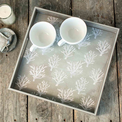 Grey Neutral Coral 15 Inch Square Tray Tray - rockflowerpaper