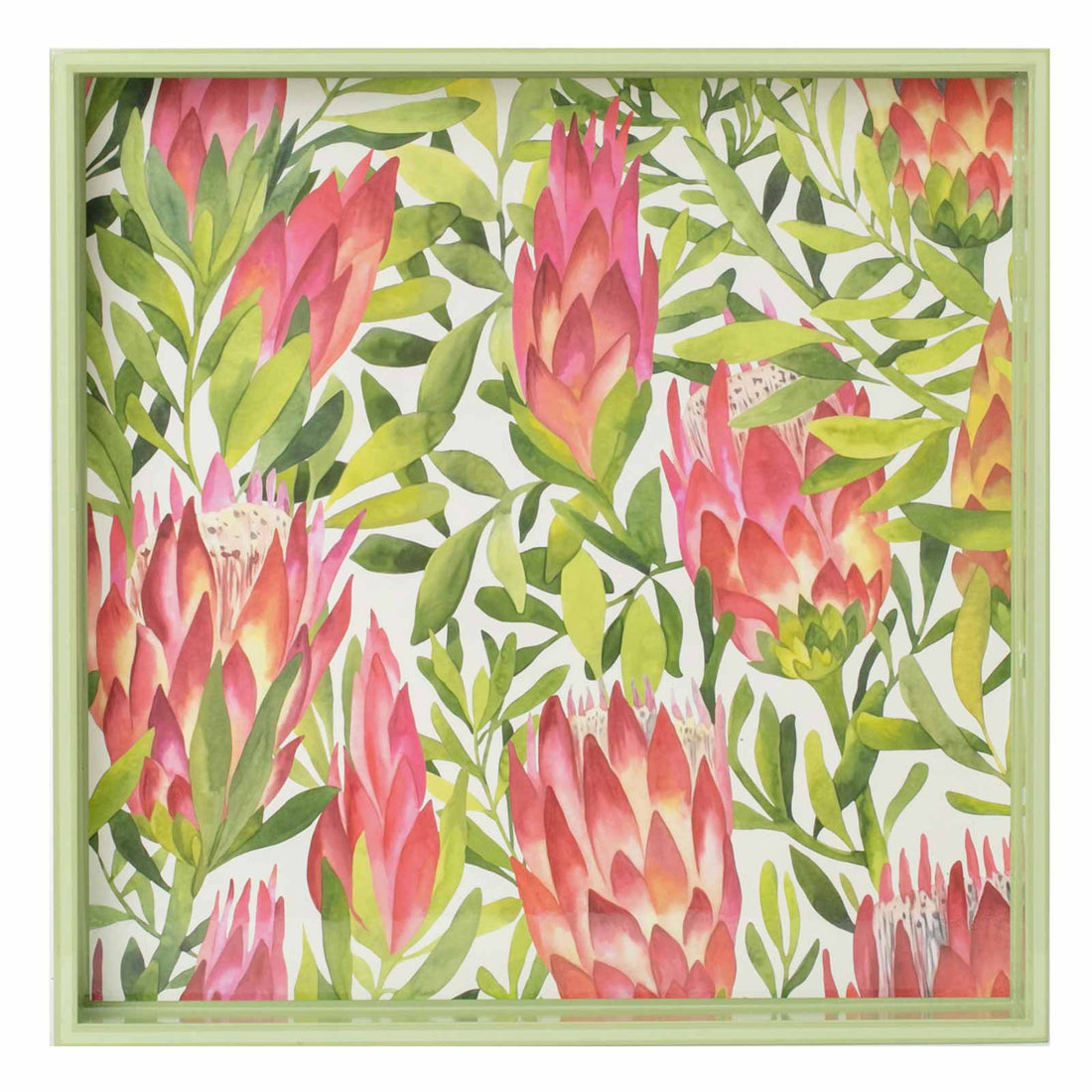 Protea Garden 15 Inch Square Lacquer Art Serving Tray Tray - rockflowerpaper