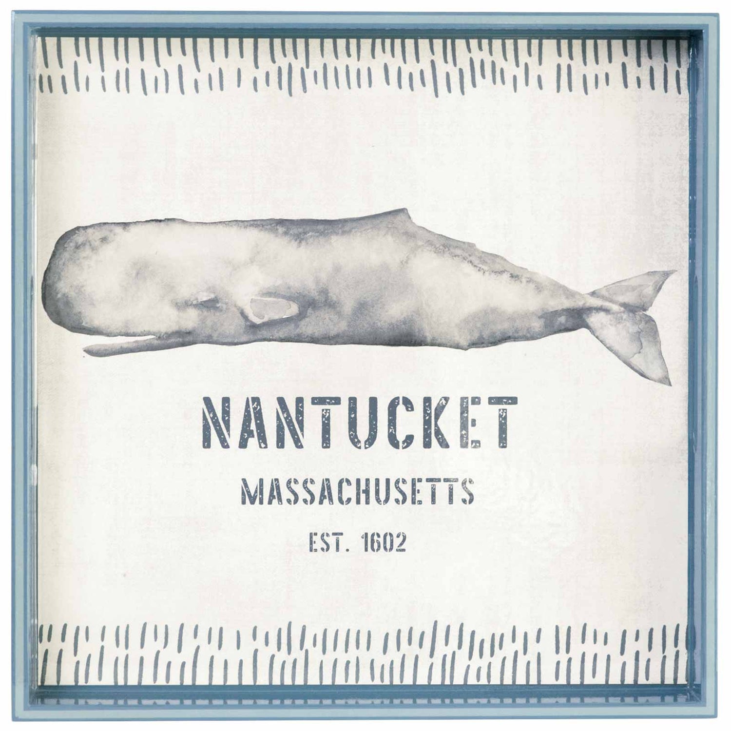 Blue Nantucket Whale 15 Inch Square Tray Tray - rockflowerpaper