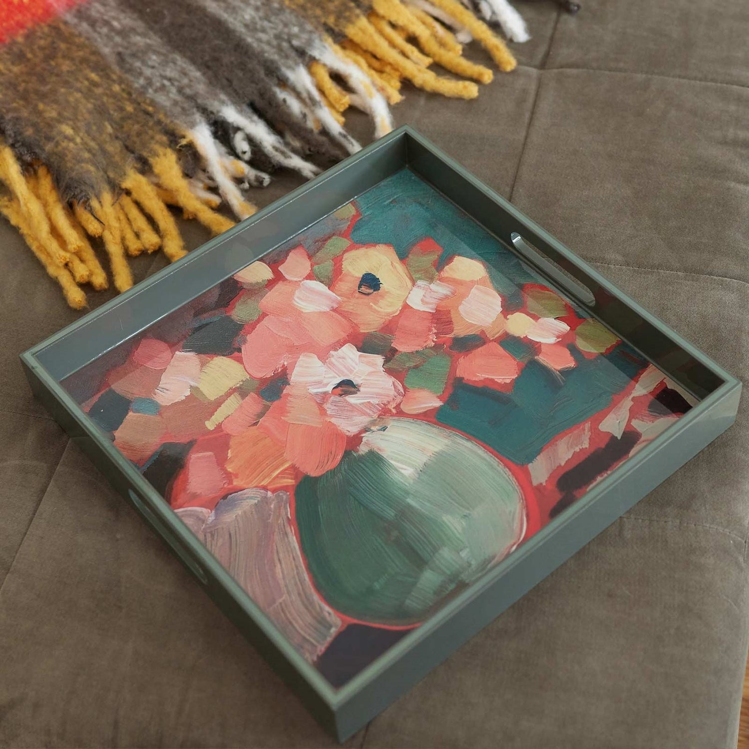 Flowers In Vase 15 Inch Square Lacquer Art Serving Tray Tray - rockflowerpaper