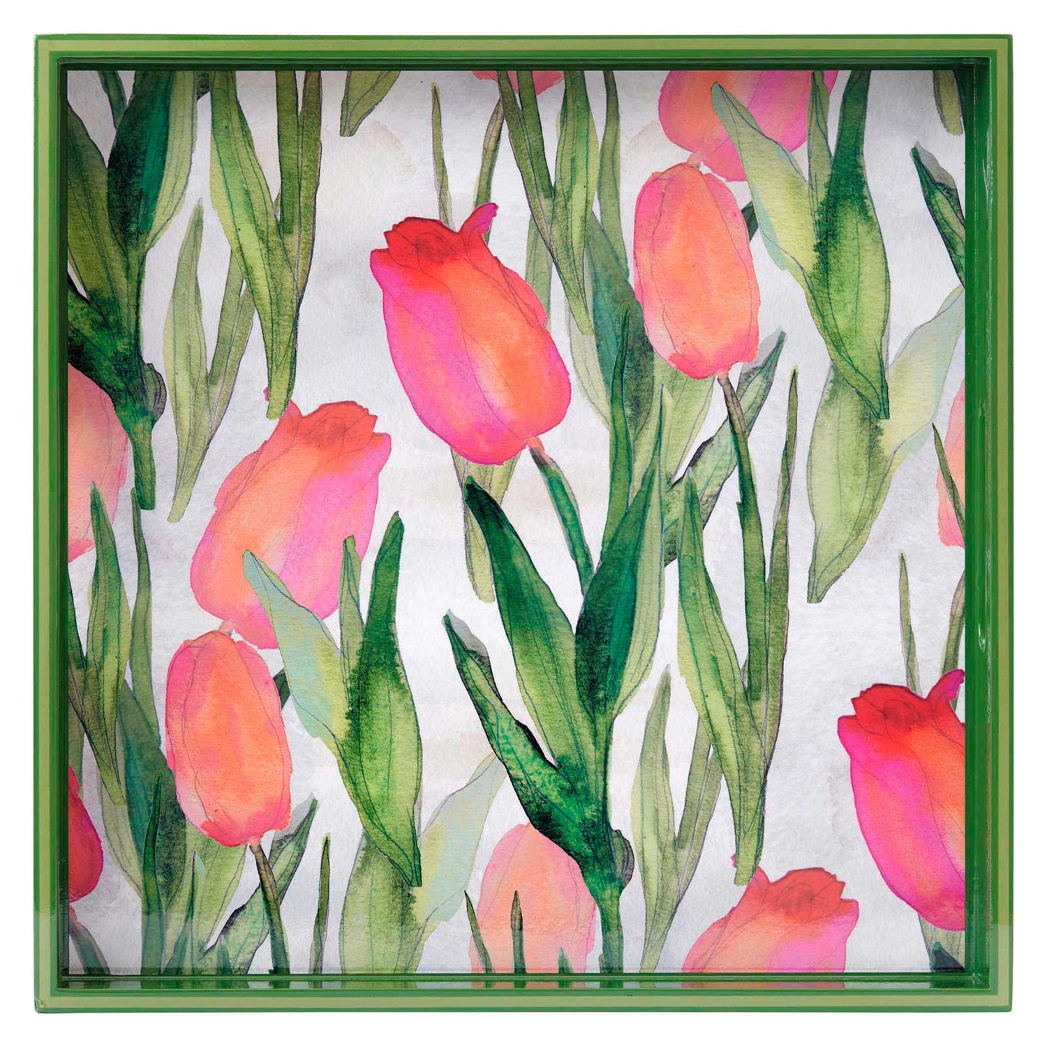 Pink Tulips 15 Inch Square Tray Tray - rockflowerpaper