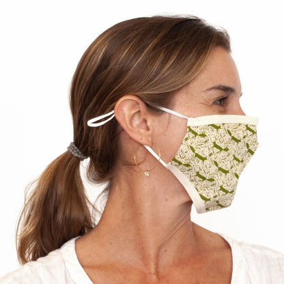 Foxes Olive Reusable &amp; Adjustable 100% Cotton Face Mask Mask - rockflowerpaper