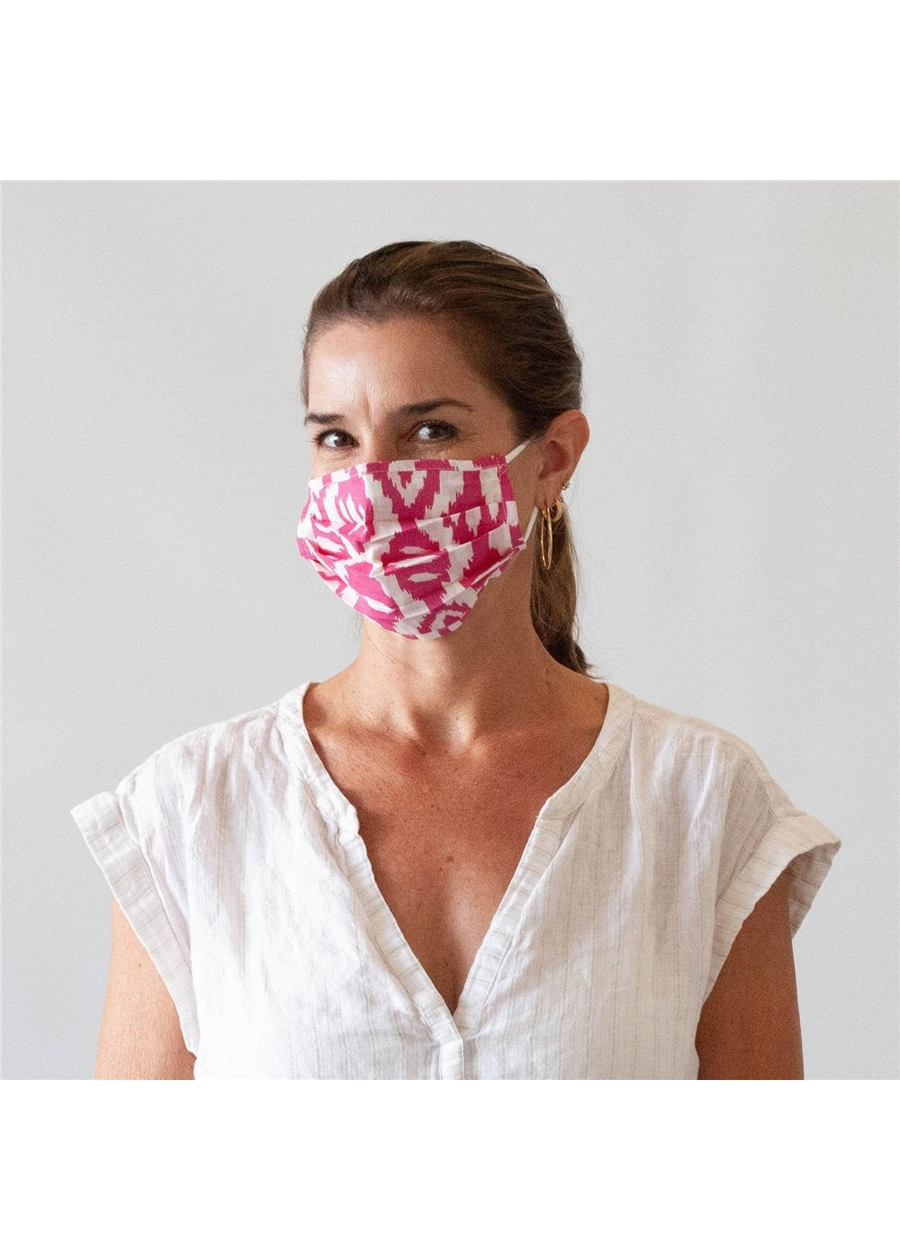 Lightweight Reusable Pleated Cotton Mask in Magenta Mask - rockflowerpaper