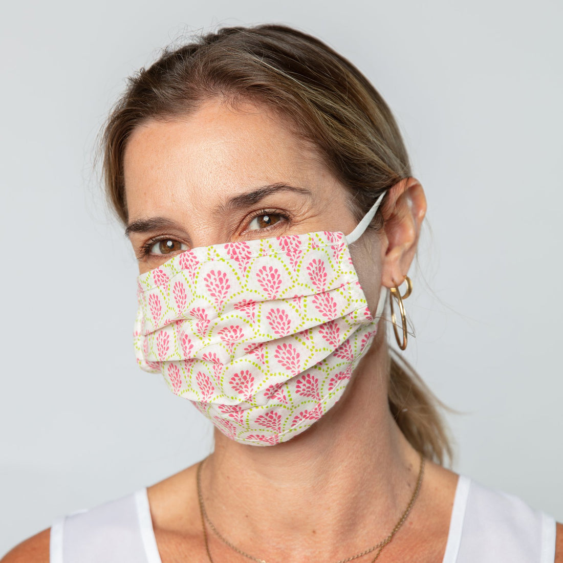 Ingrid Pleated Reusable Cotton Mask in Pink Mask - rockflowerpaper