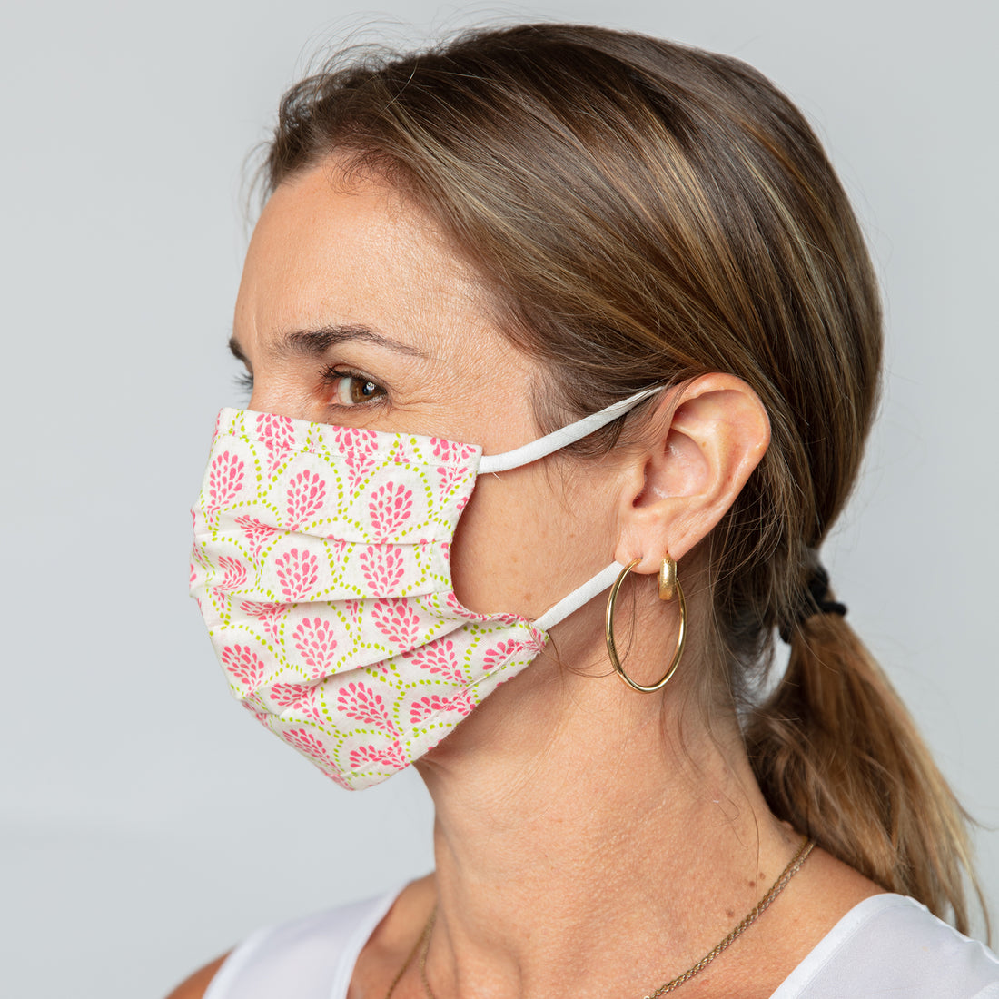 Ingrid Pink Reusable Pleated Cotton Mask Mask - rockflowerpaper