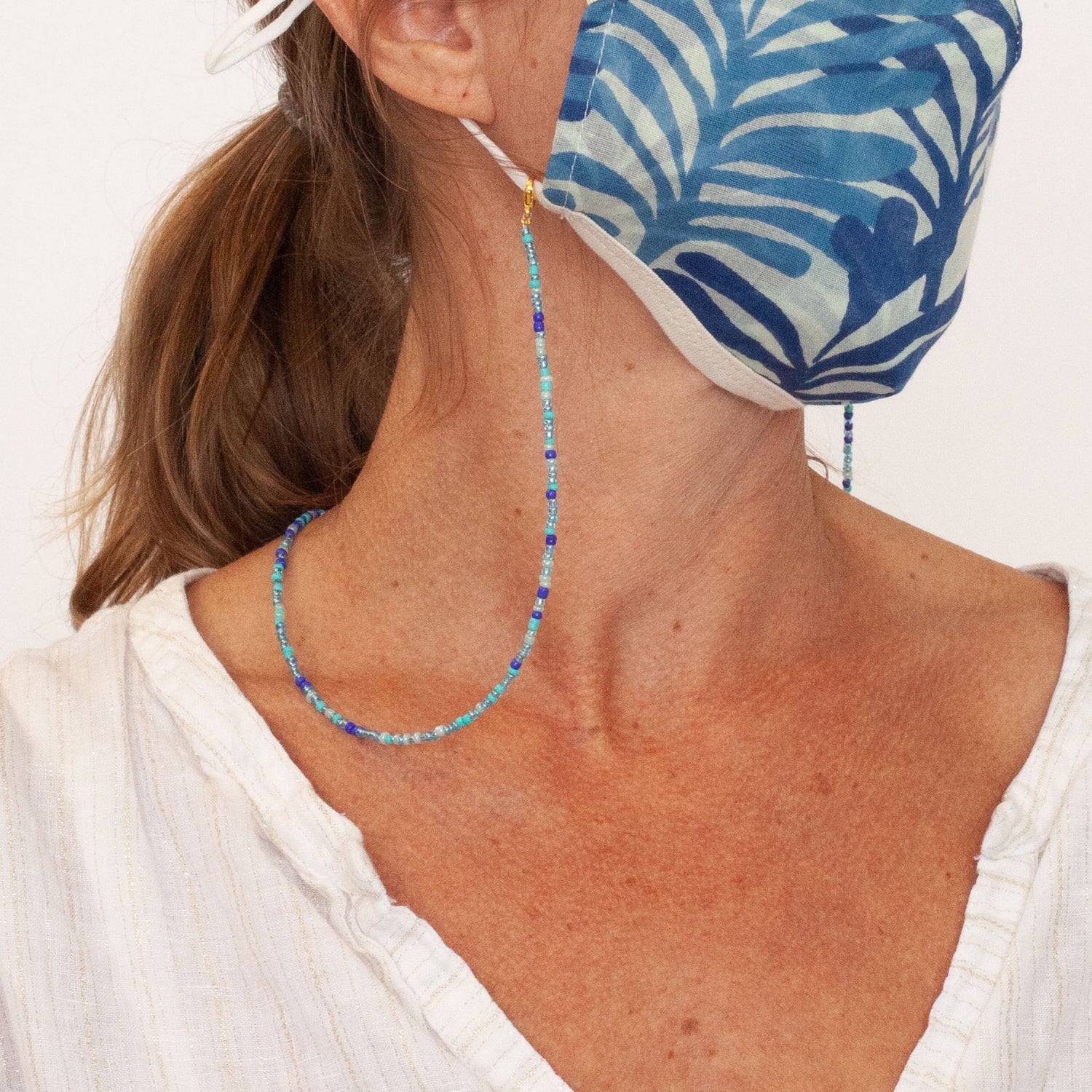 Ocean Glass Beaded Face Mask Lanyard Necklace MASK-NECKLACE - rockflowerpaper