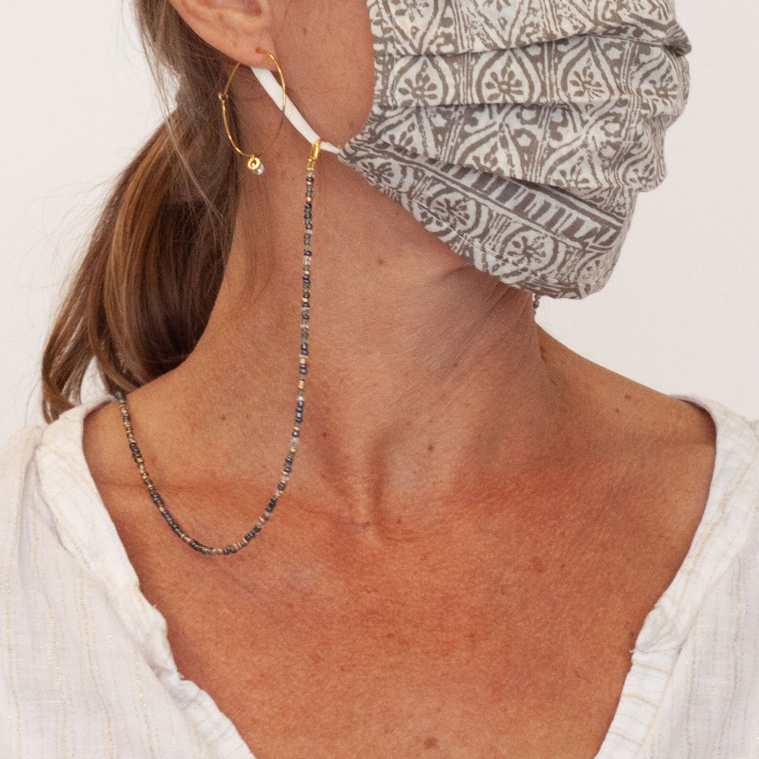 Black Glass Beaded Face Mask Lanyard Necklace MASK-NECKLACE - rockflowerpaper