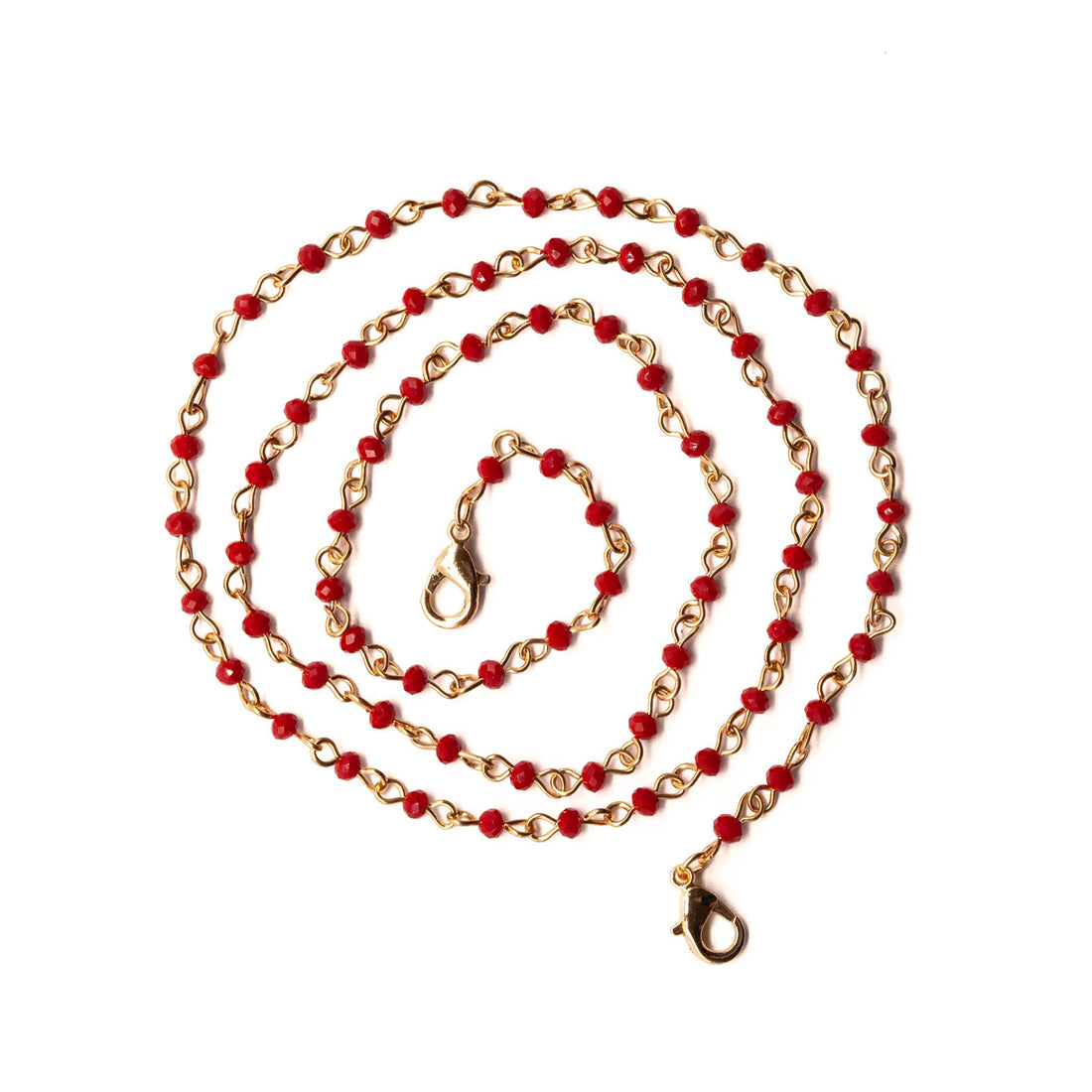 Gold Chain Face Mask Lanyard Necklace with Red Beads MASK-NECKLACE - rockflowerpaper