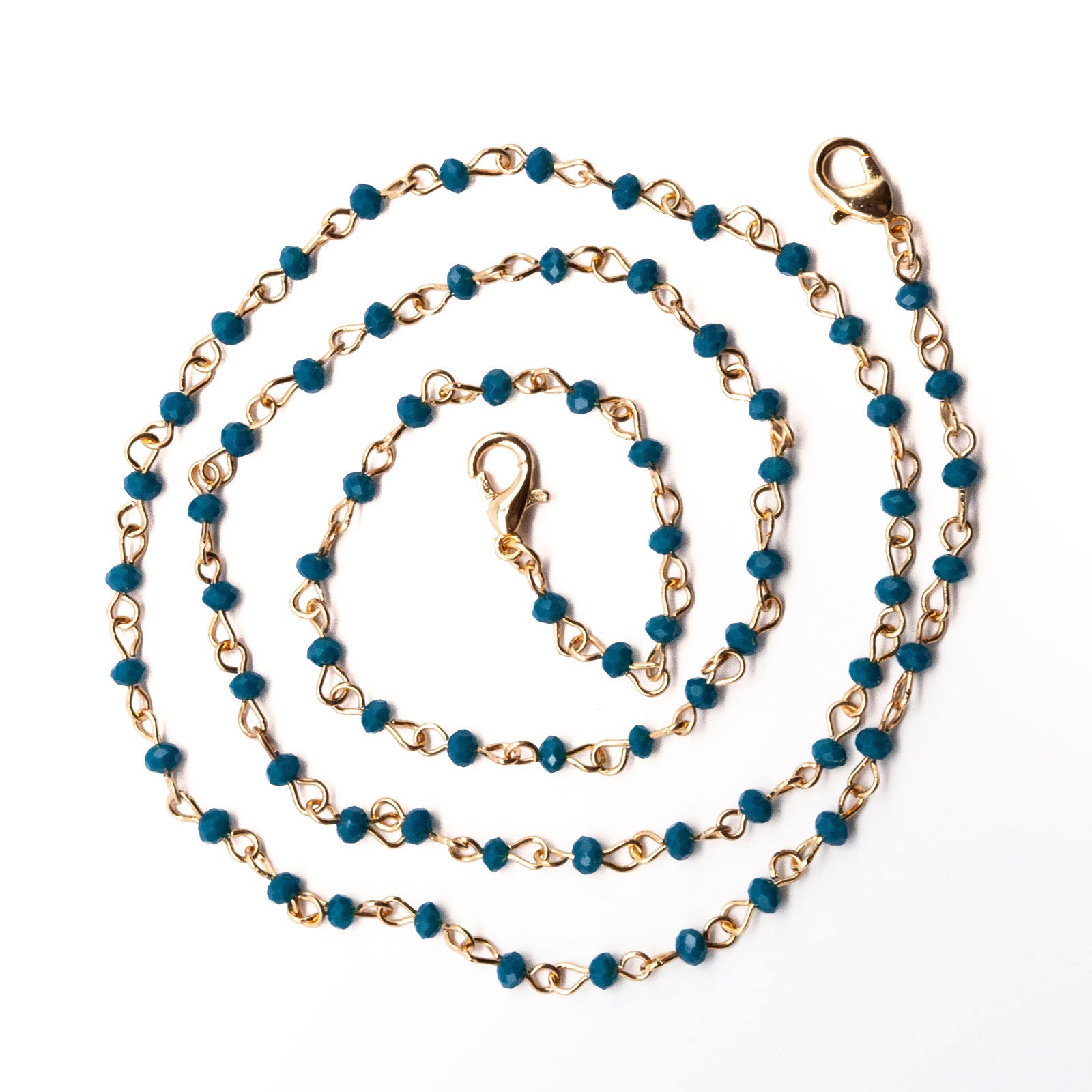 Teal Lanyard Necklace with  Beads &amp; Gold chain MASK-NECKLACE - rockflowerpaper