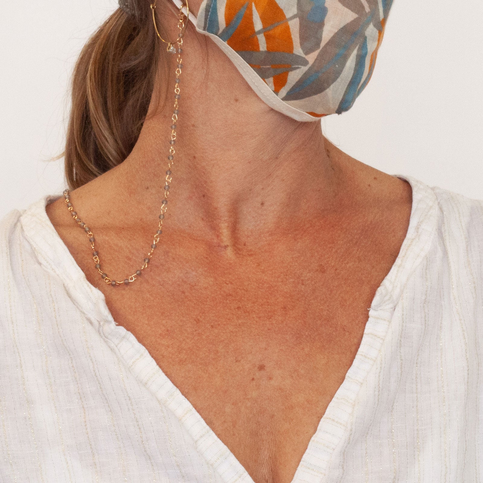 Face Mask Chain Lanyard Necklace with Grey Beads MASK-NECKLACE - rockflowerpaper