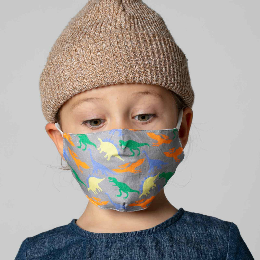 Dinosaur Grey Reusable Cotton Kid’s Mask Mask - rockflowerpaper