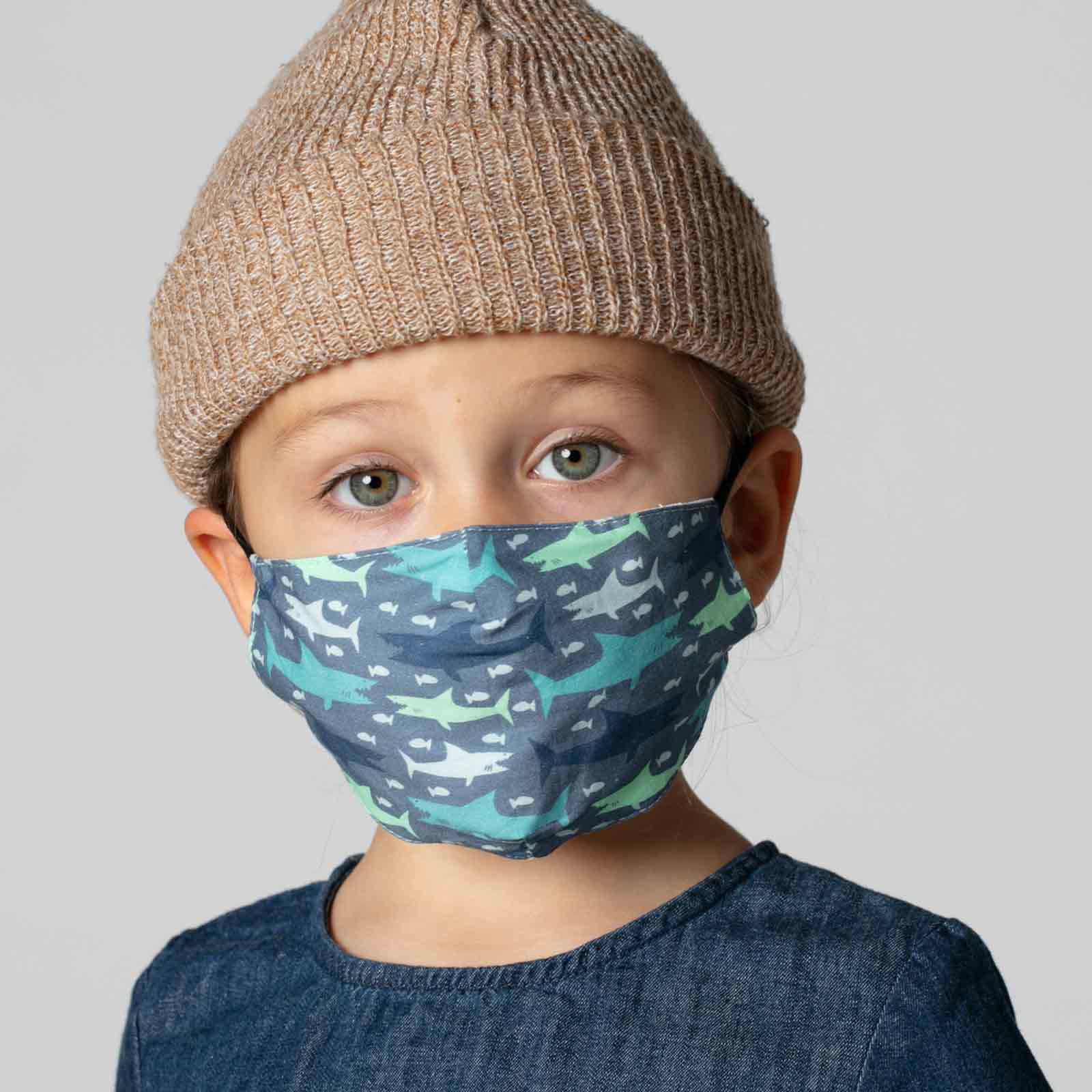 Sharks Blue Reusable Cotton Kid’s Mask Mask - rockflowerpaper