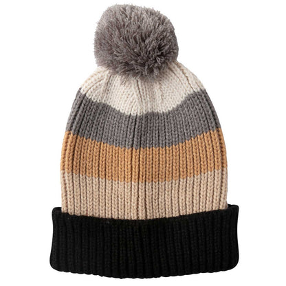 Piccadilly Striped Black and Tan Knit Beanie Hat - rockflowerpaper