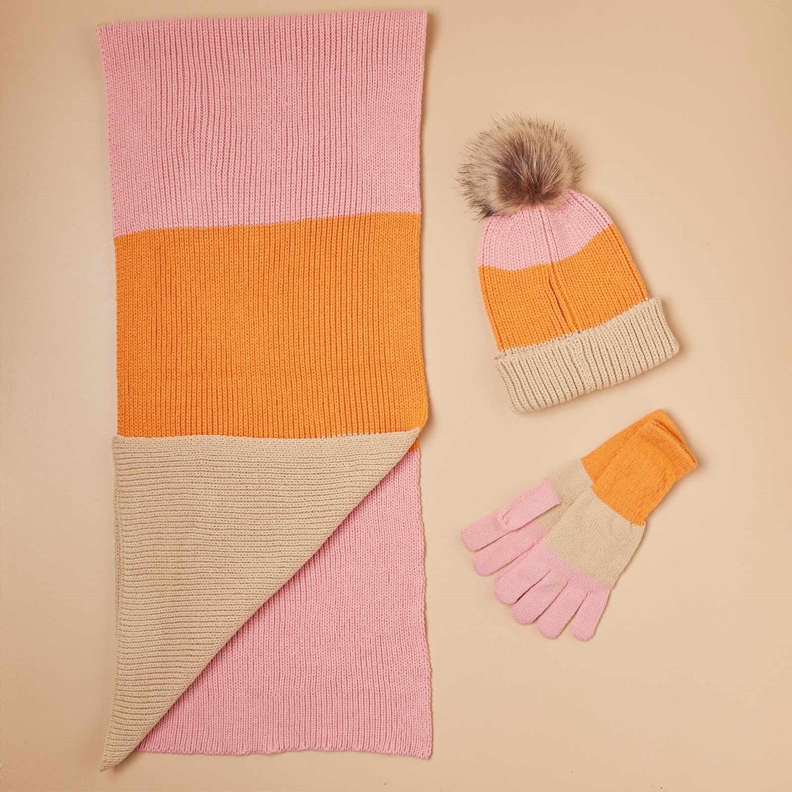Vibrant Orange Color Block Knit Scarf Knit Scarf - rockflowerpaper