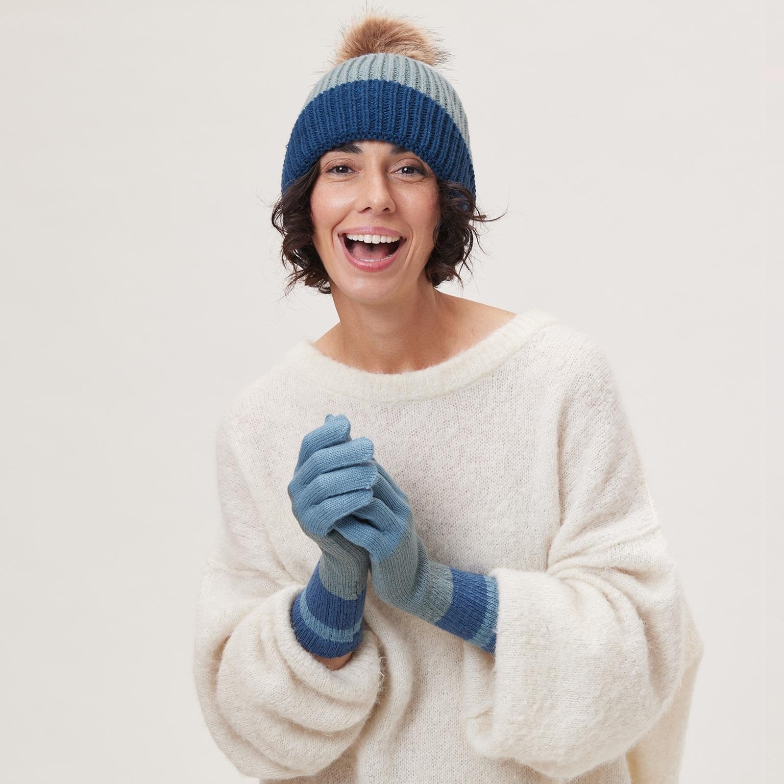 Paddington Stripe Blue Knit Gloves Gloves - rockflowerpaper