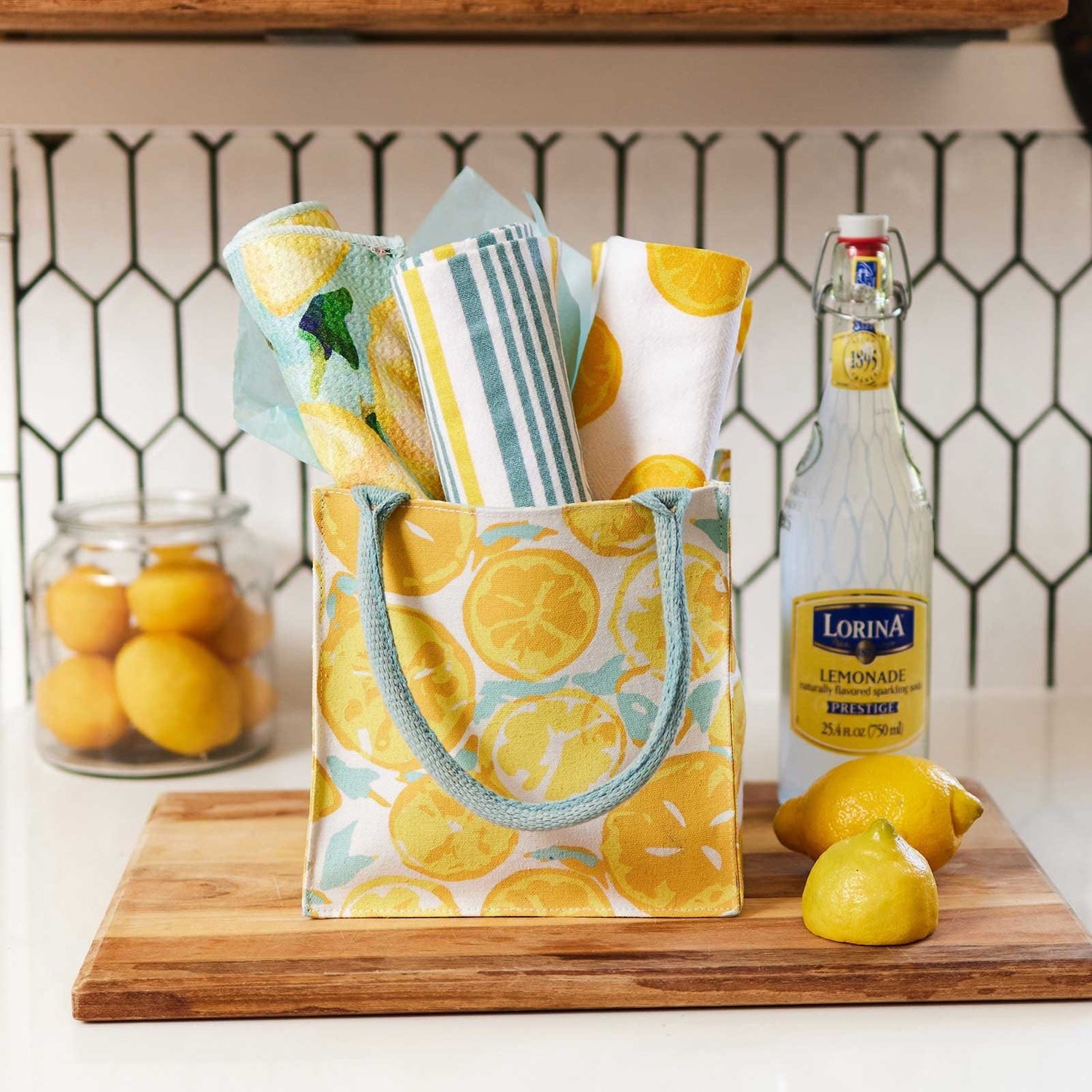 Orange Reversible Tote Bag Cotton Canvas Reusable Fruit Lemon 
