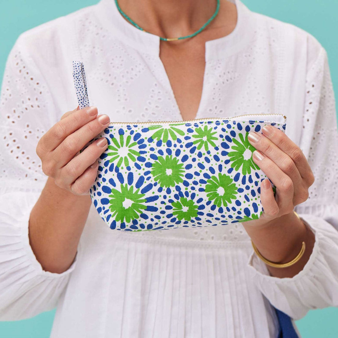 Chamomile Navy Green Small Relaxed Pouch Pouch - rockflowerpaper