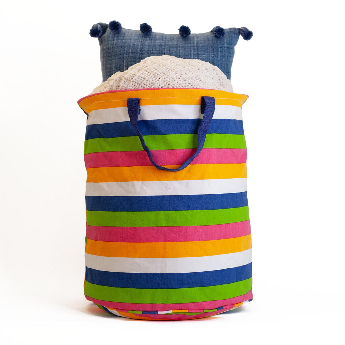 Coastal Stripe Tall Laundry Bin Laundry Tote - rockflowerpaper