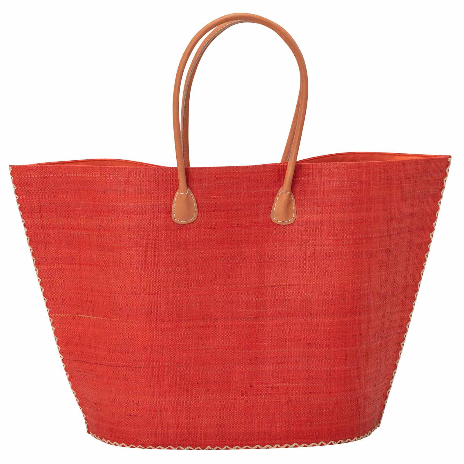 Raffia Coral Tote with Leather Handle – rockflowerpaper LLC