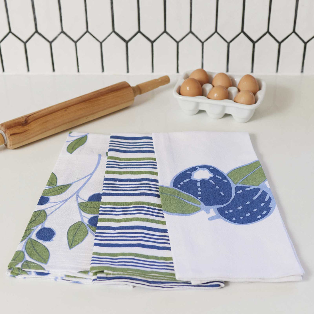 Blueberries Kitchen Towel Set Of 3 Cotton Kitchen Towel - rockflowerpaper