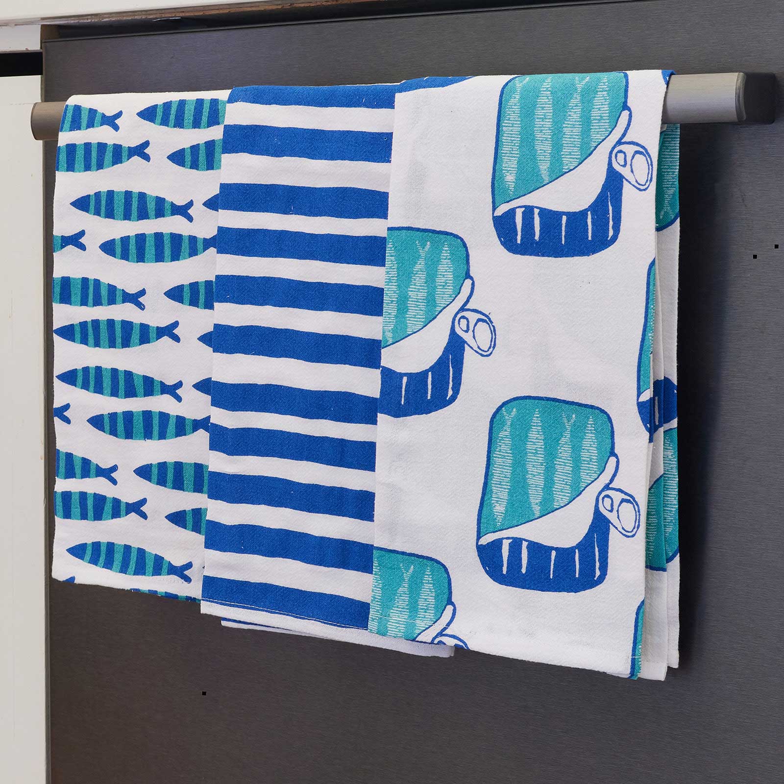 Sardines Cotton Kitchen Towel Set Of 3 Cotton Kitchen Towel - rockflowerpaper