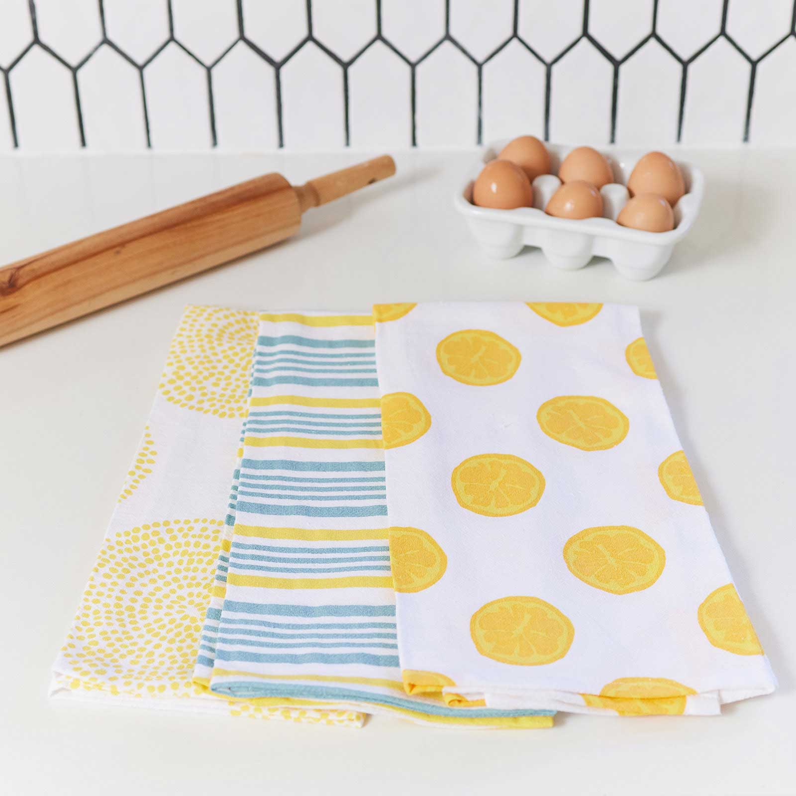 Lemon Slices Kitchen Towel Set Of 3 Kitchen Towel - rockflowerpaper