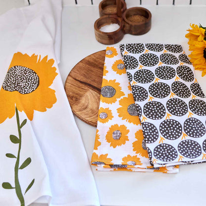 Sunflowers Cotton Kitchen Towels Set Of 3 Kitchen Towel - rockflowerpaper