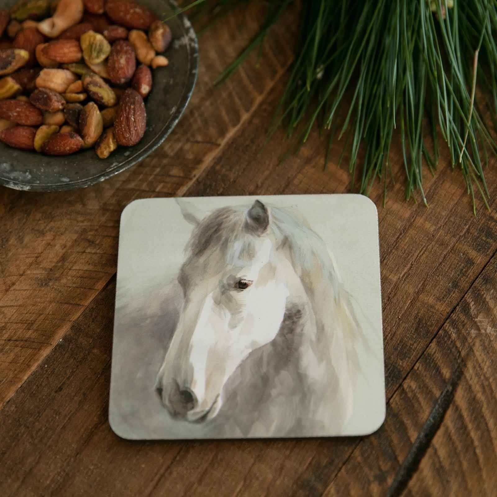 White Horse Square Art Coasters Set of 4 rockflowerpaper LLC