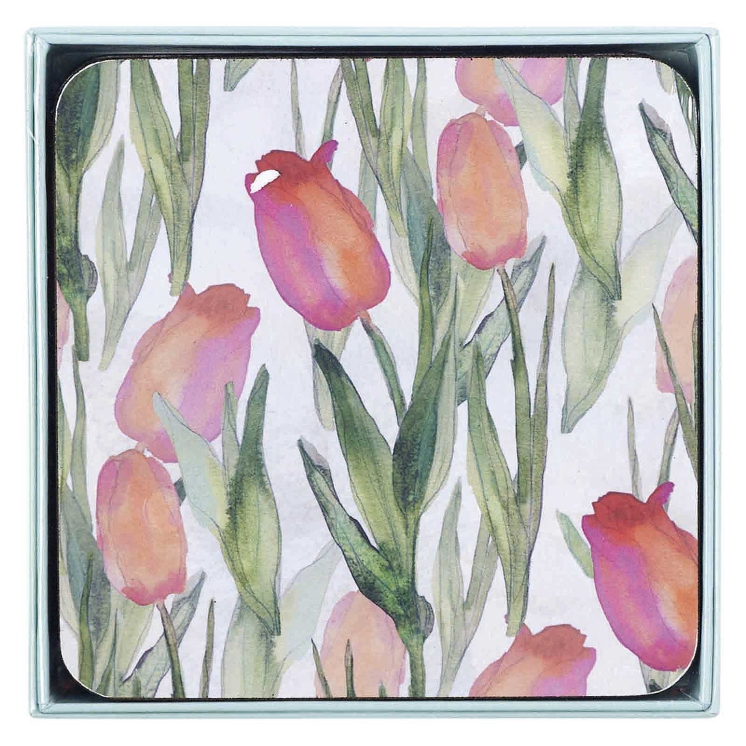 Pink Tulips Square Art Coasters - Set of 4 Coaster - rockflowerpaper