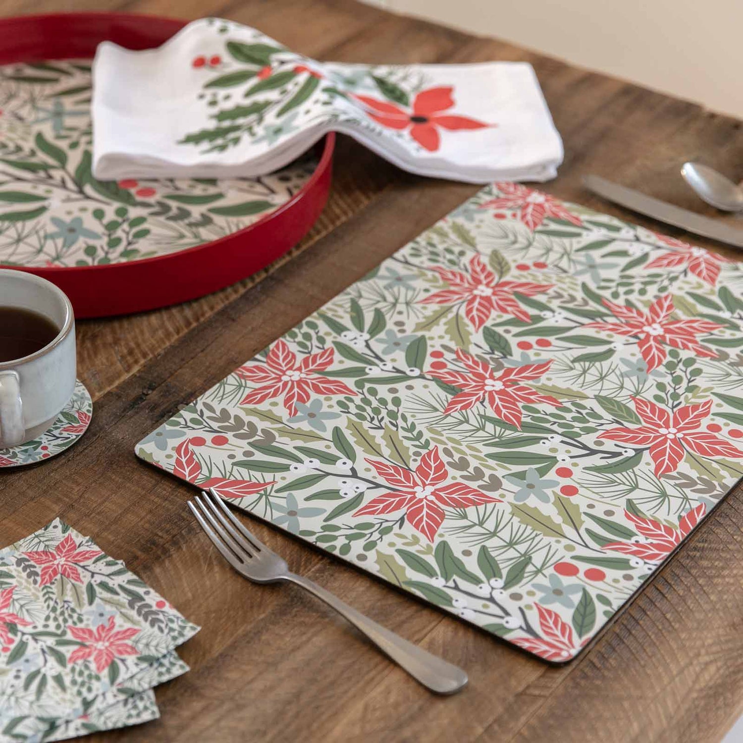 Holiday Poinsettia Art Placemats - Set of 4 Placemat - rockflowerpaper