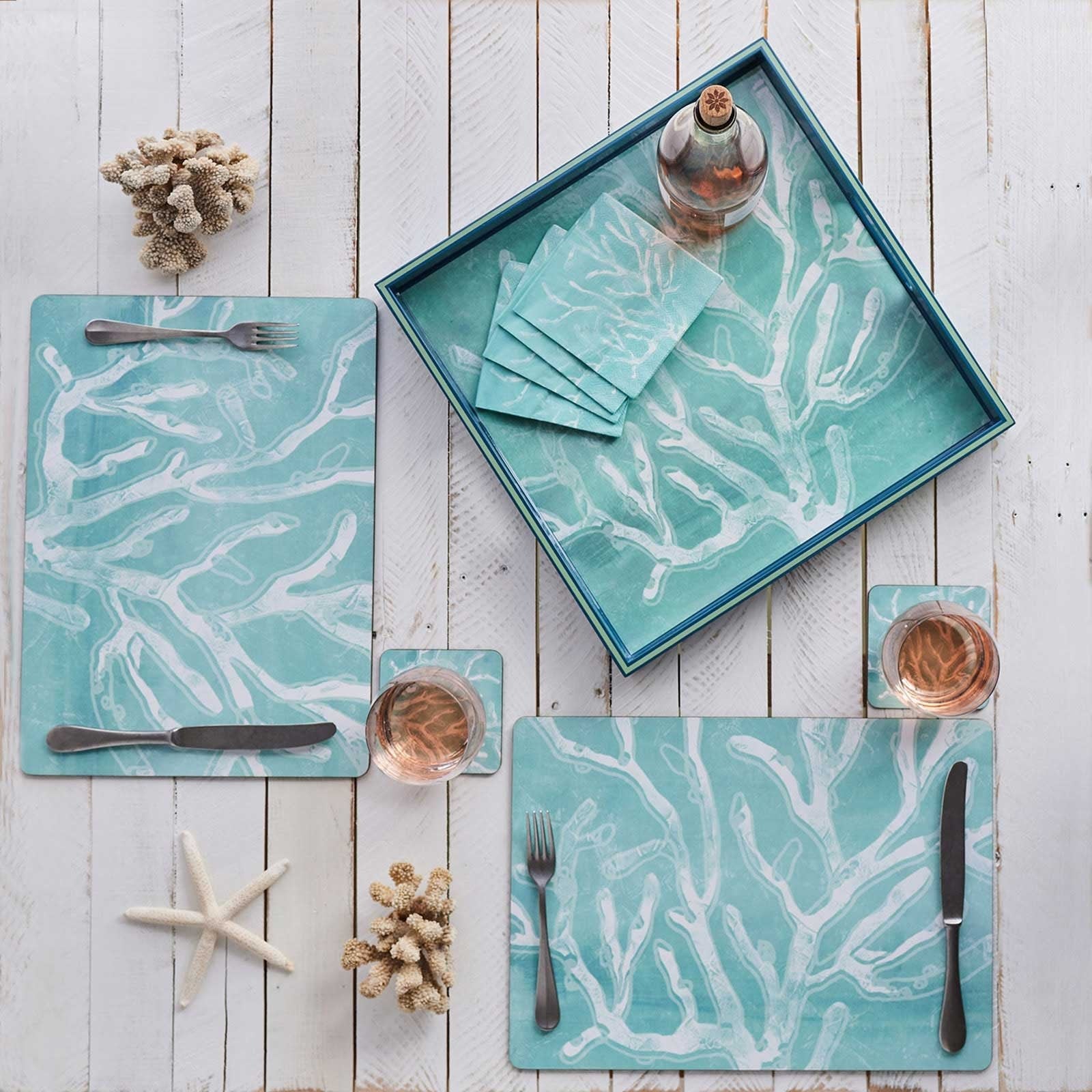 Cerulean Sea Coral Art Placemats - Set of 4 Placemat - rockflowerpaper