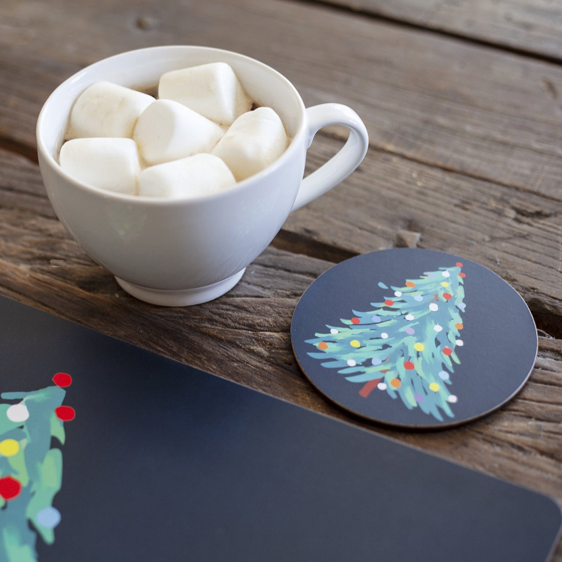 Festive Abstract Tree Round Art Christmas Coasters - Set of 4 Coaster - rockflowerpaper
