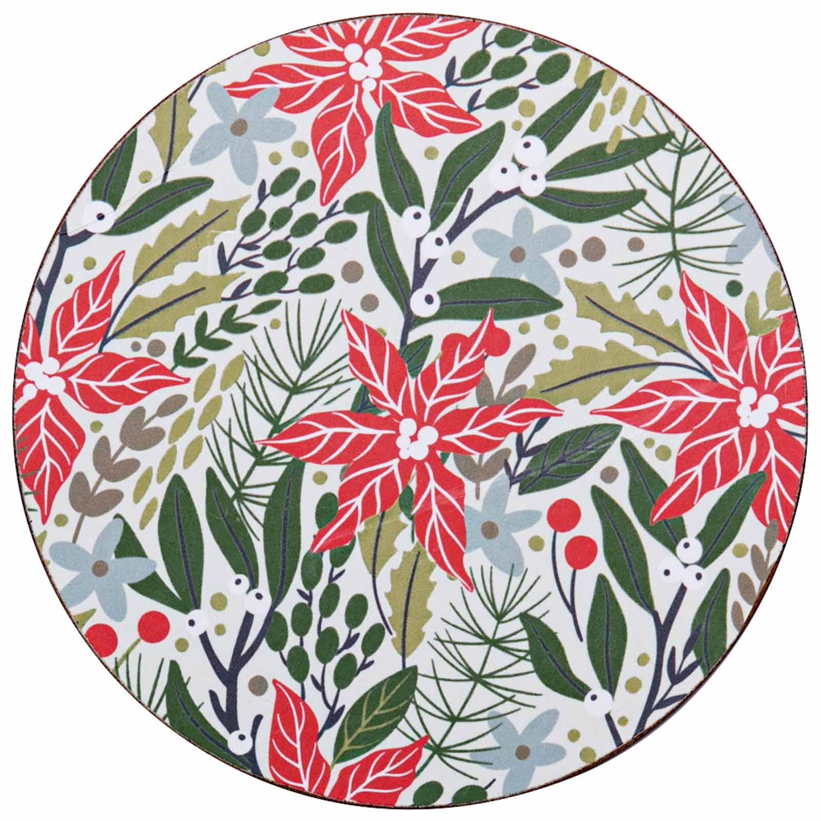Holiday Poinsettia Round Art Coasters - Set of 4 Coaster - rockflowerpaper