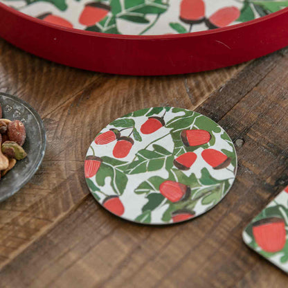 Holiday Acorns Round Art Coasters - Set of 4 Coaster - rockflowerpaper