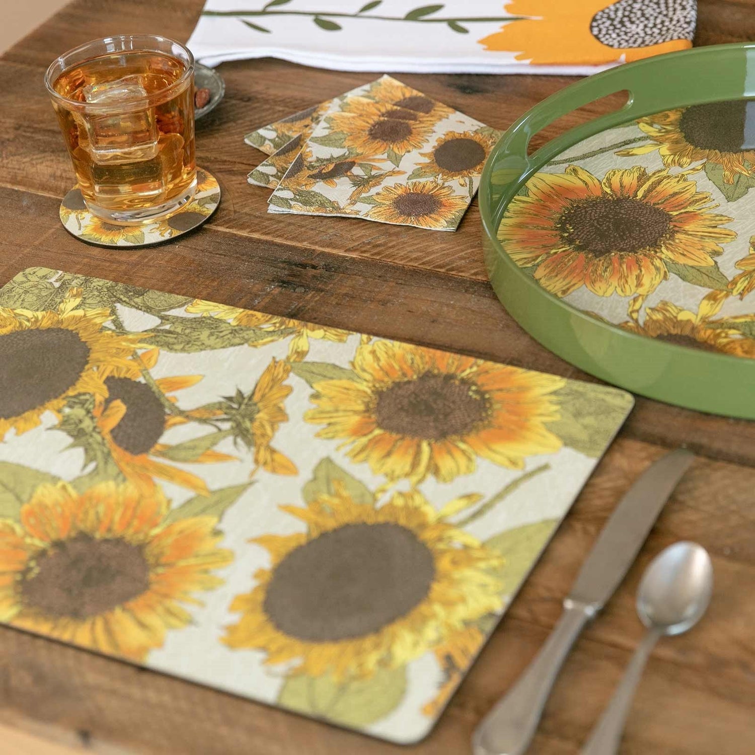 Sunflowers Round Art Coasters - Set of 4 Coaster - rockflowerpaper